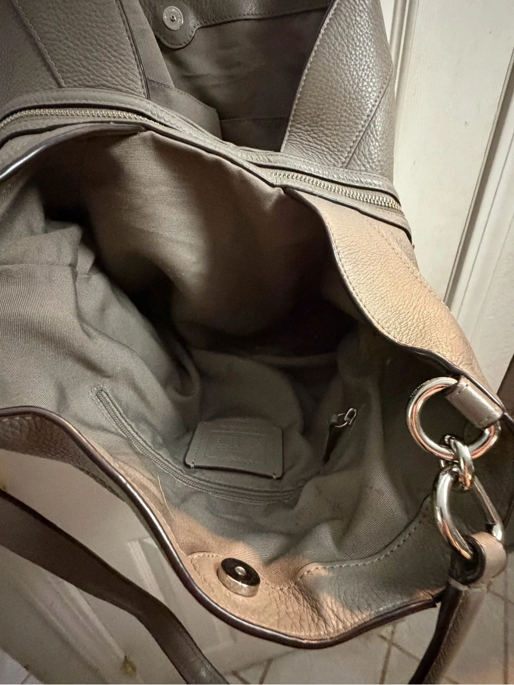 Coach Pebbled Leather Shoulder Bag in Gray